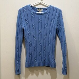 Eddie Bauer Womens Cable Knit Sweater XS Cool‎ Blue Icy Cotton Chunky Fisherman